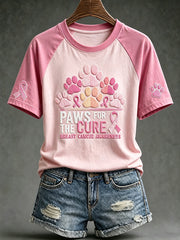 Women's breast cancer theme Paws For The Cure slogan cute dog print casual short-sleeve T-shirt