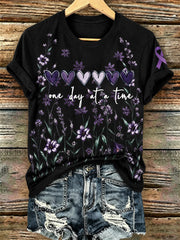 Women's Purple Floral & Alzheimer's Awareness Support Print Tee