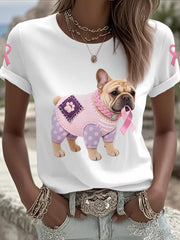 Women's Pink Dog Pink Ribbon Breast Cancer Awareness Support Tee