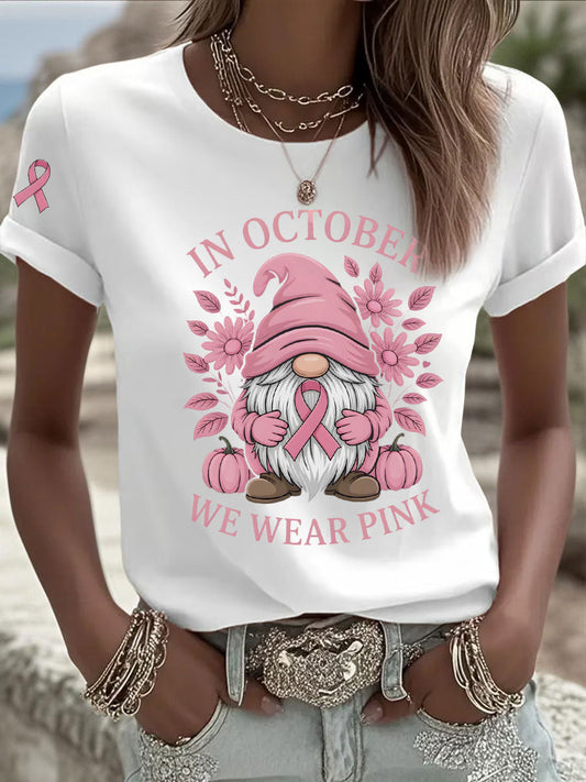 Women's Breast Cancer Awareness In October We Wear Pink Print Casual T-Shirt