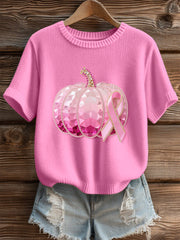 Women's Sparkling Pumpkin & Ribbon Pattern Cozy Knit Top