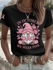 Women's Breast Cancer Awareness In October We Wear Pink Print Casual T-Shirt