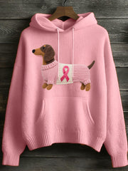 Women's Lovely Dachshund Felt Art Cozy Knit Hoodie