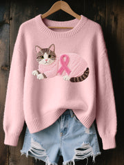 Women's Lovely Cat Embroidered Cozy Knit Sweater
