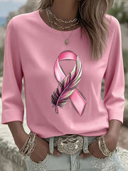 Women's Breast Cancer Awareness Pink Ribbon Printed Long Sleeve Shirt