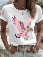 Women's Pink Ribbon Print Casual T-shirt