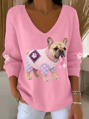 Women's Pink Dog Pink Ribbon Breast Cancer Awareness Support Long-Sleeve Top