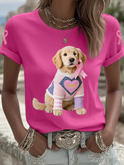 Women's Pink Dog Pink Ribbon Breast Cancer Awareness Support Tee