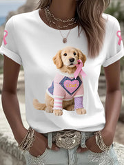 Women's Pink Dog Pink Ribbon Breast Cancer Awareness Support Tee