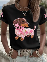 Women's Pink Ribbon Print Casual T-shirt