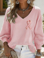 Women's Pink Ribbon Print Casual T-shirt