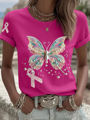 Women's Breast Cancer Awareness Pink Ribbon Print Casual T-shirt