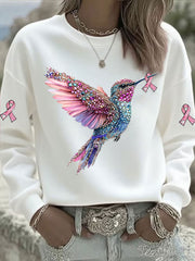 Women's Pink Hummingbird Printed Sweatshirt