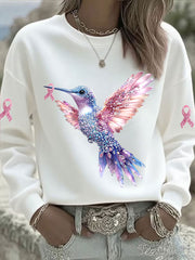Women's Pink Hummingbird Printed Sweatshirt