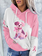 Women's Pink Dog Pink Ribbon Breast Cancer Awareness Support Hoodie