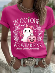 Women's In October We Wear Pink Ghost Print Casual T-shirt