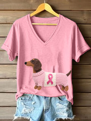 Women's Lovely Dachshund Pattern V-Neck T-Shirt