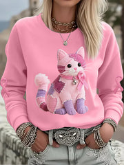 Women's Pink Cat Pink Ribbon Breast Cancer Awareness Support Sweatshirt