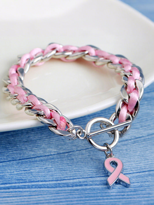 Womens Breast Cancer Awareness Pink Ribbon Bracelet