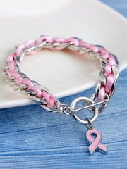 Womens Breast Cancer Awareness Pink Ribbon Bracelet