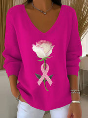 Women's Breast Cancer Awareness Pink Ribbon Print Casual Top