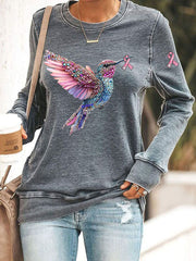 Women's Pink Hummingbird Print Casual Sweatshirt