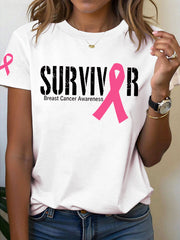 Women's Breast Cancer Awareness Survivor Print T-Shirt