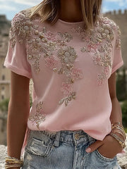 Women's Pink Floral Print Casual T-shirt