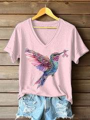 Women's Pink Hummingbird Print Casual T-shirt