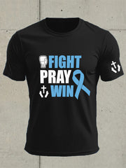 Men's Prostate Cancer Awareness Fight Pray Win Print T-Shirt