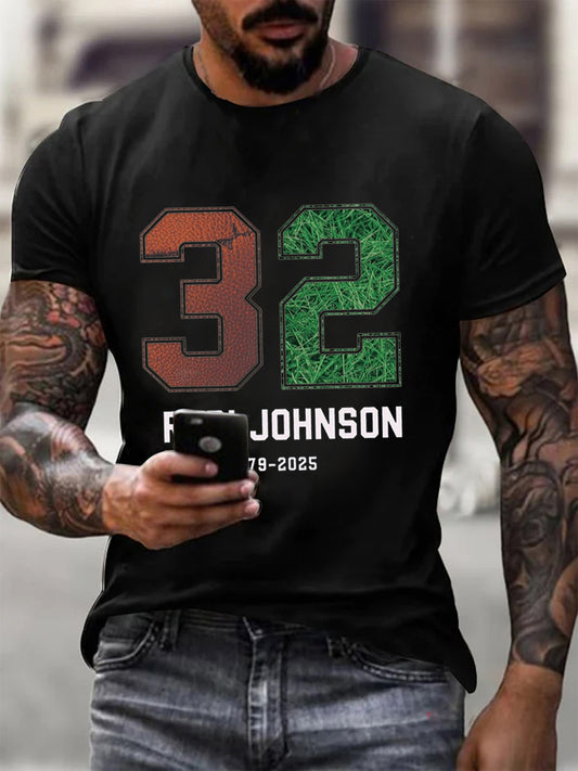 Men's Rudi Johnson Tribute Memorial Football Print short-sleeved T-shirt