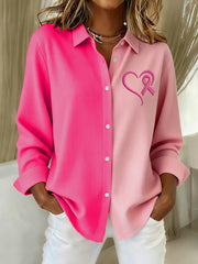 Women's Breast Cancer Awareness Pink Ribbon Print Casual Shirt