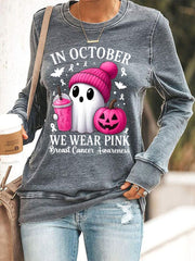 Women's In October We Wear Pink Breast Cancer Awareness Sweatshirt