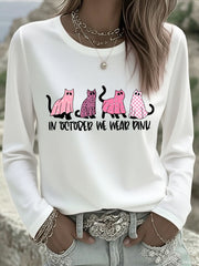 Women's In October We Wear Pink Breast Cancer Awareness Long -Sleeve T-Shirt