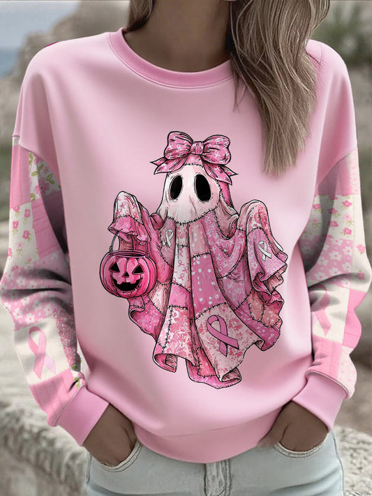 Women's Breast Cancer Awareness Floral Printed Sweatshirt