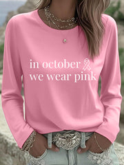 Women's In October We Wear Pink Breast Cancer Awareness Long- Sleeve T-Shirt