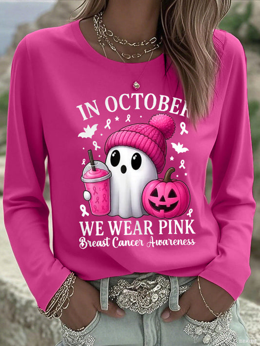 Women's In October We Wear Pink Breast Cancer Awareness Long Sleeve T-Shirt