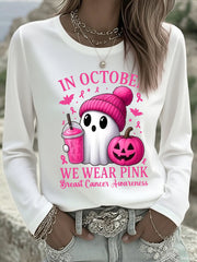 Women's In October We Wear Pink Breast Cancer Awareness Long Sleeve T-Shirt