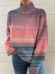 Women's Pink Art Print Long Sleeve Knit Sweater