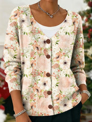 Women's Pink Floral Art Print Cardigan