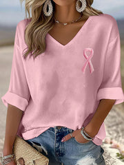 Women's Breast Cancer Awareness Pink Ribbon V-Neck Tops