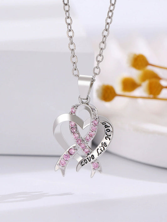Women's Breast Cancer Awareness Pink Ribbon Necklace