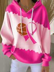 Women's Retro Breast Cancer Basketball Print Casual Hoodie