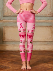 Women's Pink Ribbon & Floral Pattern Cozy Leggings