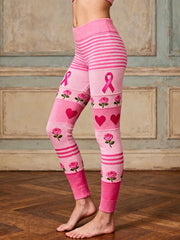Women's Pink Ribbon & Floral Pattern Cozy Leggings