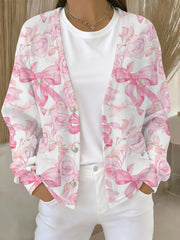 Women's Pink Floral Print Pocket Cardigan