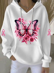 Women's Breast Cancer Pink Print Casual Hoodie
