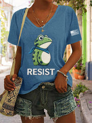 Women's Frog Resist Printed V-neck T-shirt