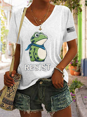 Women's Frog Resist Printed V-neck T-shirt