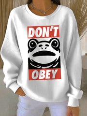 Women's Polish Frog Print Ribbed Round-Neck Sweatshirt
